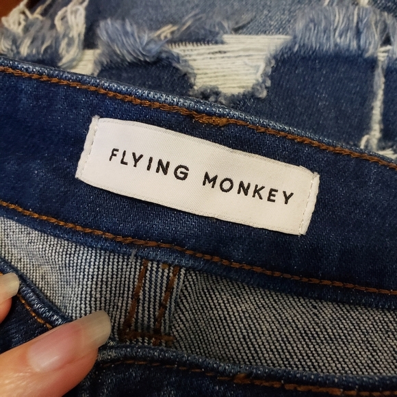 Flying Monkey Blue Straight Leg Jeans with Distressed Details - Picture 7 of 9